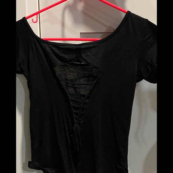 Black off the shoulder crop top with detailed back - Picture 5 of 5